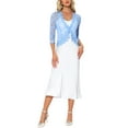 thumbnail image 2 of Floral Lace Shrugs for Women's Evening 3/4 Sleeves Formal Elegant Bolero Cardigan XS Light Blue, 2 of 5
