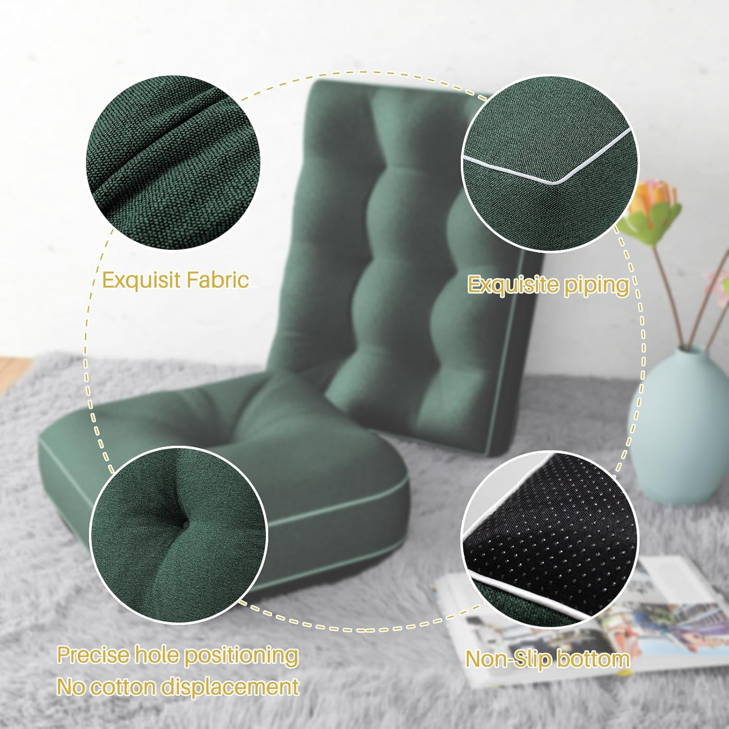 Parojati 22*17*5 Rocking Chair Cushion, Set of Thicken Seat & Back Chair Cushions with Memory Foam, Non-Slip Chair Pad with Ties for Indoor&Outdoor Rocker Dark Green