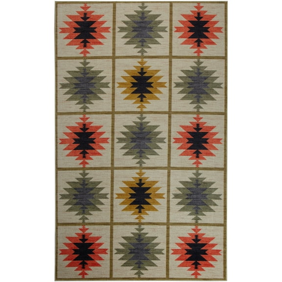 Mohawk Home Prismatic Southwest Quilt Beige Contemporary Patchwork Southwest Precision Printed Area Rug, 5'x8', Pink & Grey