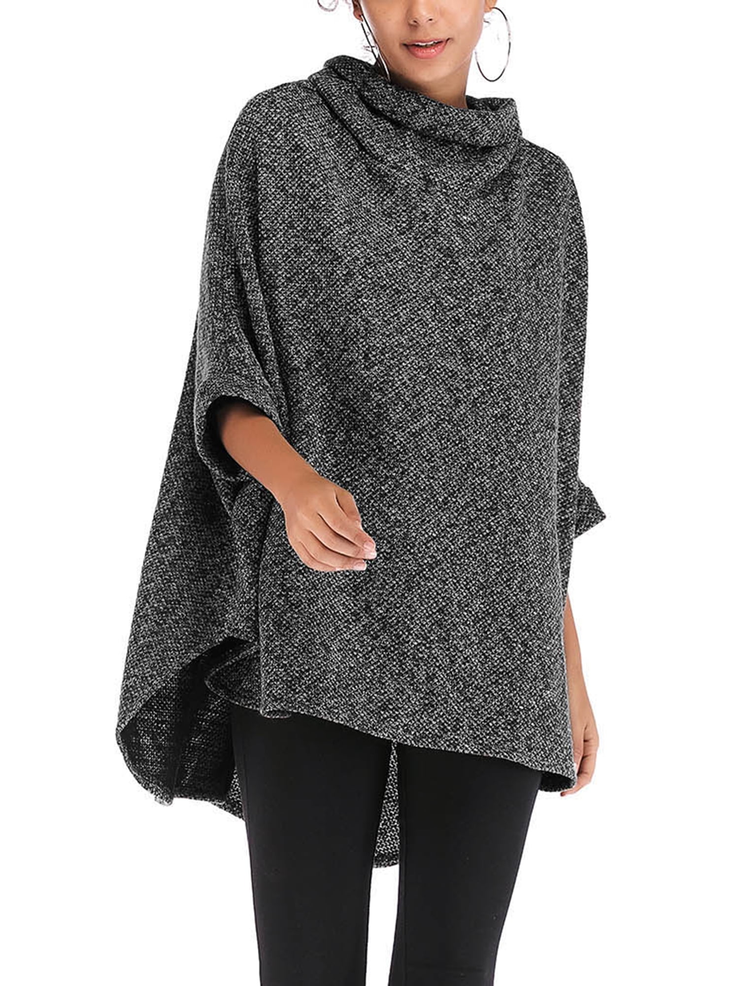 DODOING - Women's Turtleneck Poncho Sweater Loose Shawls Capes Casual ...