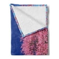 thumbnail image 2 of Floral Soft Flannel Fleece Blanket, Cherry Blossom with Clear Sky Sunny Day View Country Road Garden Spring Landscape, Cozy Plush for Indoor and Outdoor Use, 50" x 70", Fuchsia Blue, by Ambesonne, 2 of 5