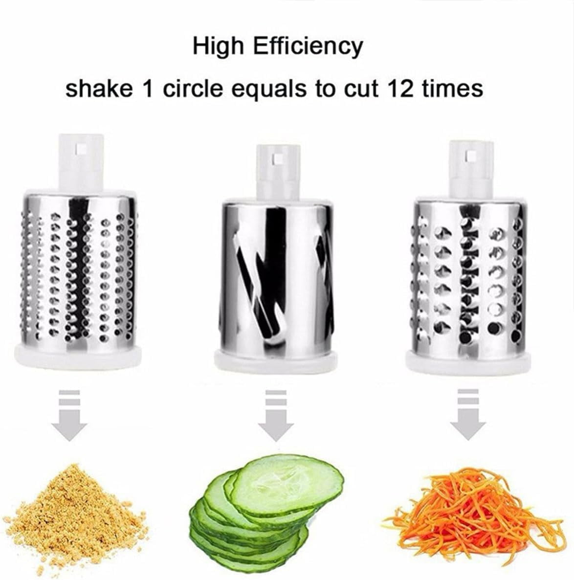 Rotary Cheese Grater, Kitchen Mandoline Vegetable Slicer with 3 Interchangeable Blades, Easy to Clean Grater for Fruit, Vegetables, Nuts-White