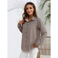 thumbnail image 3 of Womens Button Down Shirts Casual Long Sleeve Plaid Graphic Shirts Trendy Collared Loose Blouse Tops Coffee Color M, 3 of 6