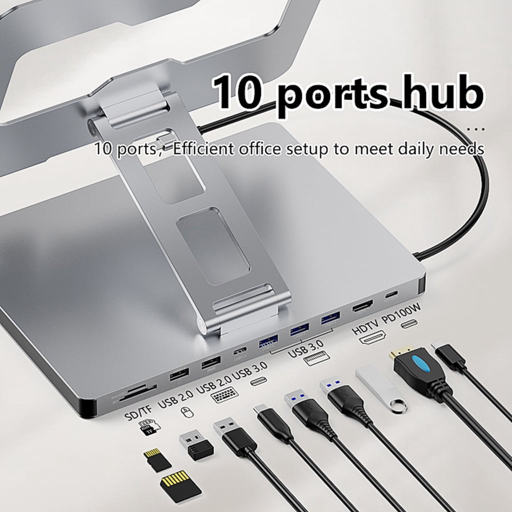 10 in 1 Laptop Docking Station and Adapter Base Notebook Stand 3 USB3.0 PD100W