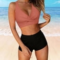 thumbnail image 4 of PWPSG Crisscross Twist High Waisted Shorts Two Piece Swimsuit Waist Cinching Shaping for Poolside Wear Brown L, 4 of 6
