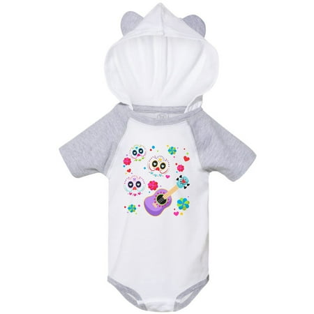 

Inktastic Day of the Dead Owl Sugar Skulls and Guitar Gift Baby Boy or Baby Girl Bodysuit