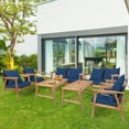 thumbnail image 1 of Gymax 8PCS Patio Conversation Set Wood Frame Furniture Set w/ Navy Cushions, 1 of 10