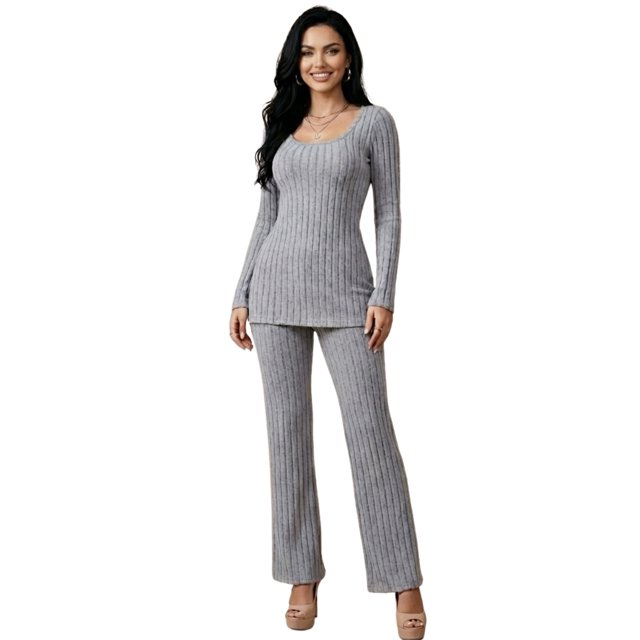 Conjunto de Suéter y Pantalón Acanalado Diseño Elegante y Versátil para Mujer