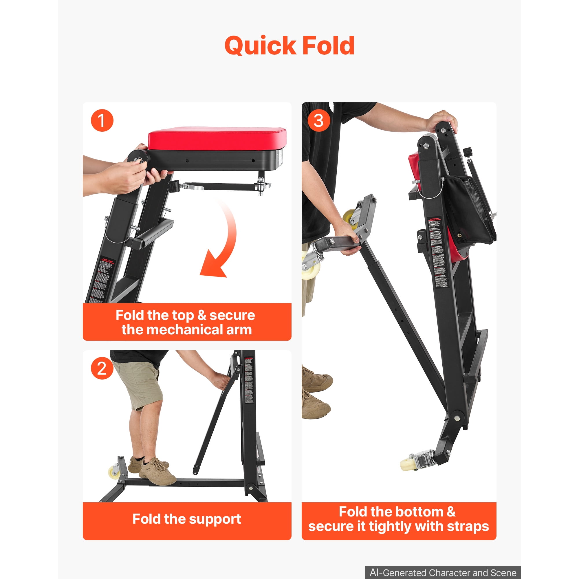 KFFKFF Adjustable Automotive Creeper 48"-64" with Folding Arm, Foldable High-Top Engine Creeper, 400LBS Durable Support, Stable I-Shaped Base, 4-Wheel Smooth Movement for Vehicle Maintenance