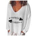 thumbnail image 1 of ICHUANYI Liquidación Mujer Moda Casual Estampado V-Cuello Suelto Manga Larga Camiseta Blusa Jersey ICHUANYI WER202308233827, 1 of 3