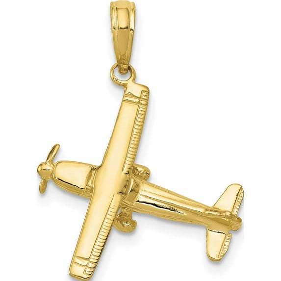 10K Yellow Gold 3-D High-Wing Airplane Pendant (29 X 19) Made In United States -Jewelry By Sweet Pea
