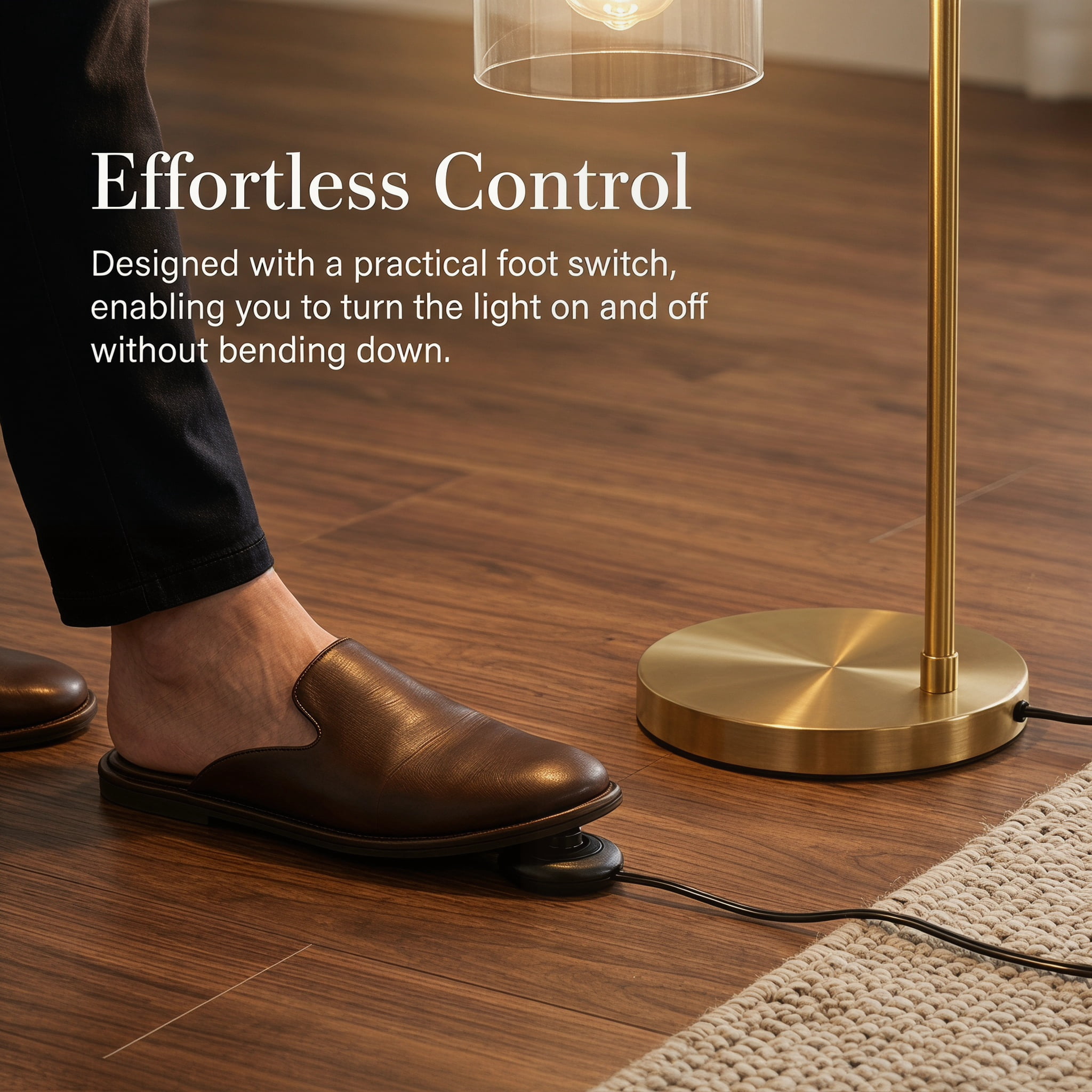 Kadyn Floor lamp, Reading Lamps,Floor Light,Modern Floor Lamp with Hanging Glass Lampshade and Foot Switch-Golden