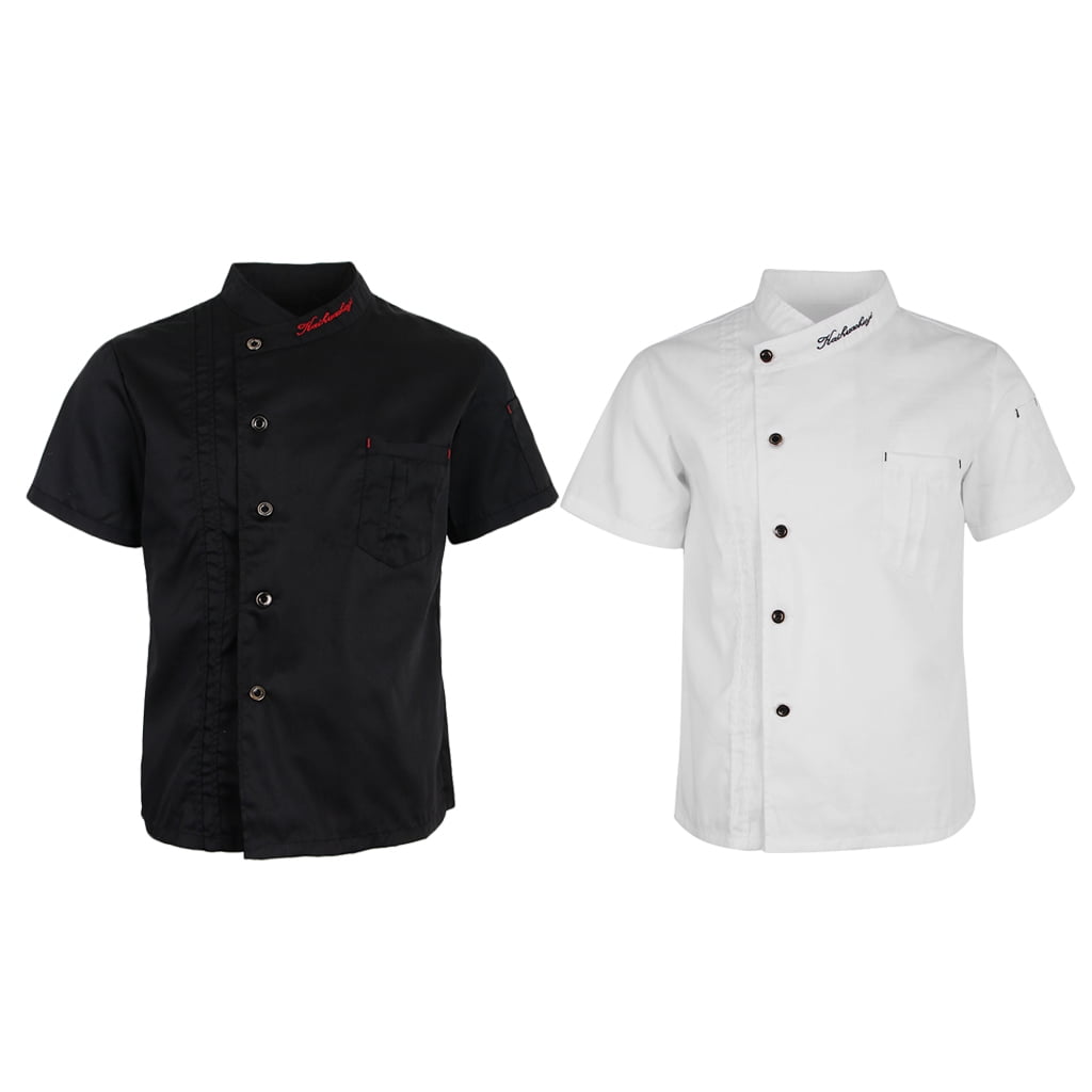 2x Unisex Denim Chef Jacket Coat Short Sleeves Shirt Kitchen Uniform 
