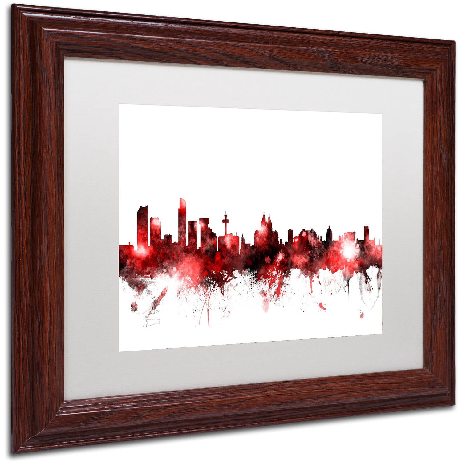 Trademark Fine Art "Liverpool Skyline Red 2" Canvas Art by Michael Tompsett, White Matte, Wood Frame