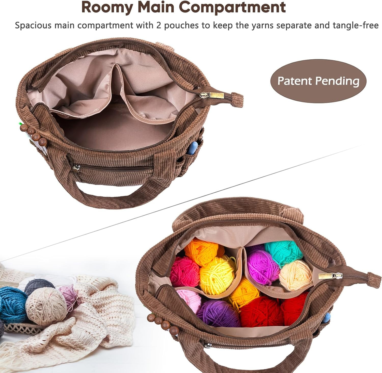 Crochet Bag and Tote - Corduroy Yarn Bag - Yarn Holder for Crocheting - Crochet Storage Bag for Crochet , Crochet Accessories, Knitting Bag for Crochet Lovers, Mother's Day Gift
