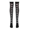 thumbnail image 2 of Xijirk Lace Up Print Thigh High Stockings Crisscross Pattern Gothic Over Knee Socks Halloween Cosplay Hosiery White,One Size, 2 of 7