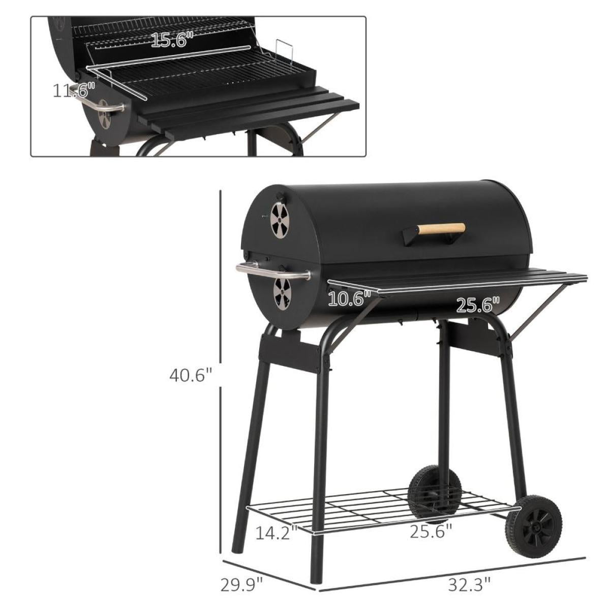 30 Inch Portable Charcoal Barbecue Grill with Wheels 2 Level Cooking Grates Adjustable Charcoal Tray and Storage Shelves for Outdoor Camping Patio Backyard
