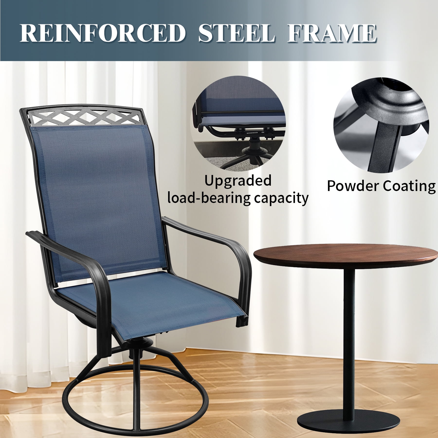 Patio Swivel Dining Chairs Set of 2,Outdoor Swivel Rocker Patio Chairs with All Weather Textilene High Back Metal Frame,for Backyard, Porch, Garden & Lawn (Blue)