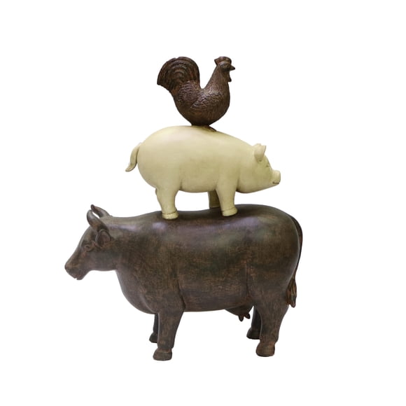 Nature's Mark 3 Animaux de Ferme Empilés Coq Cochon et Vache Statue Figurine en Résine Accent Décoratif Maison d'Atilde & Copie (12 Pouces H) Stac en Résine