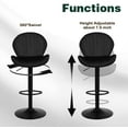 thumbnail image 4 of Modern Bar Stools Set of 3, Velvet Height Adjustable Swivel Barstools, Armless Kitchen Island Counter Chairs with Back & Footrest, Black, 4 of 7