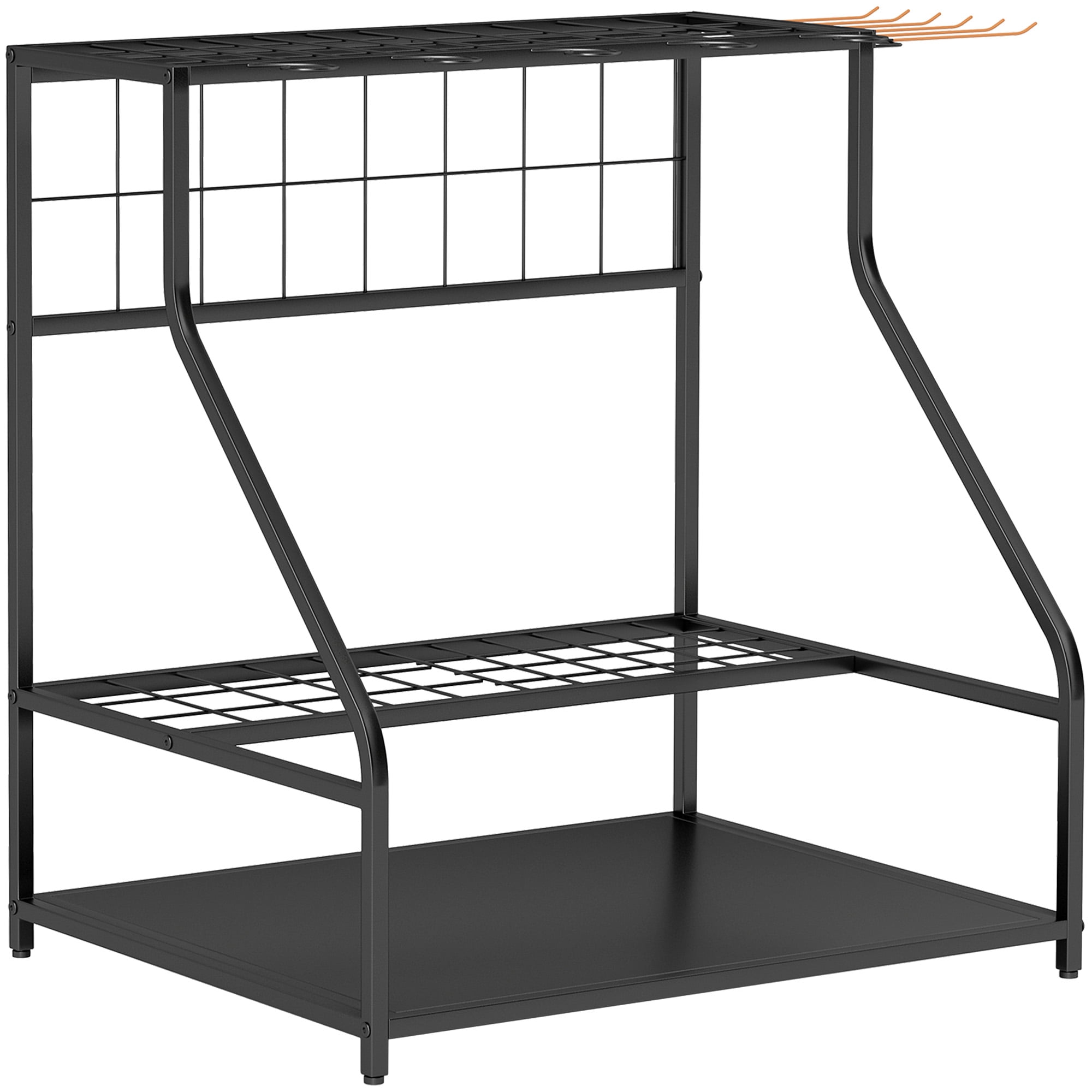 Outsunny Garden Tool Organizer for Garage, 3 Tier Yard Tool Storage Rack with Hooks, Orange