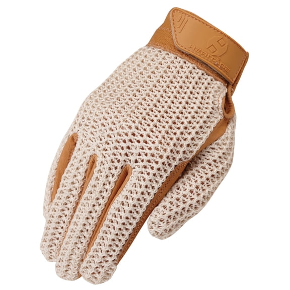 Heritage Crochet Riding Gloves - Adult Size: Sz 6 Colors: Natural