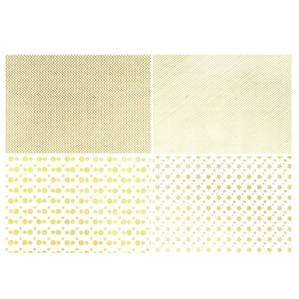 Rollo de papel para envolver regalos, 4 unidades, con diseño de estrellas doradas, lunares, rayas y ondas, para cumpleaños, fiestas, bodas (50 x 70 cm)