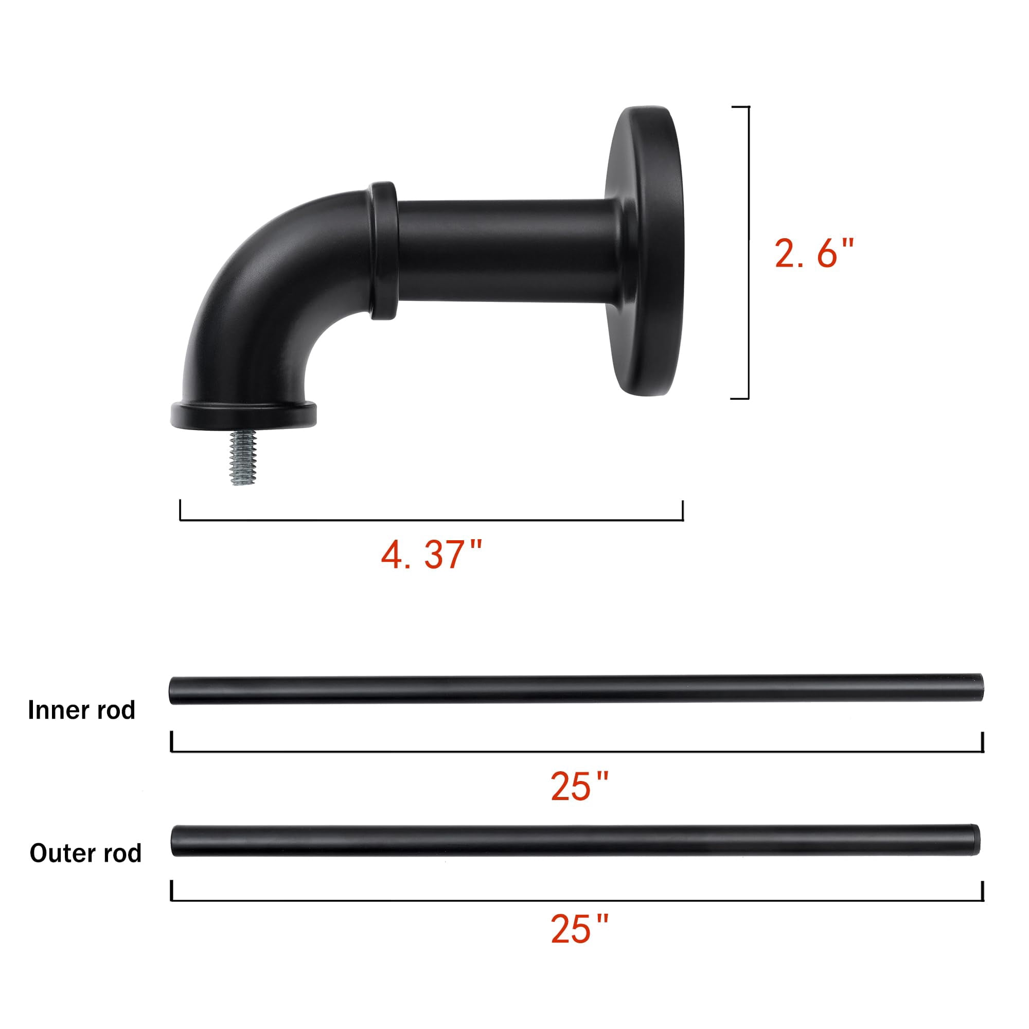 UTOPIA ALLEY Wall Mounted 1 inch Industrial Curtain Rods for Windows 28" to 48", Blackout Curtain Rod, Wrap Around Heavy Duty Curtain Rods, Indoor and Outdoor, Rustic Style, Matte Black