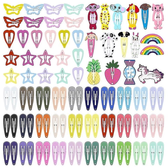 Hair Clips Colorful Hair Barrette Metal Cute Snap Hair Clips For Girls, Toddlers, Kids - 2 Inch, 100pcs