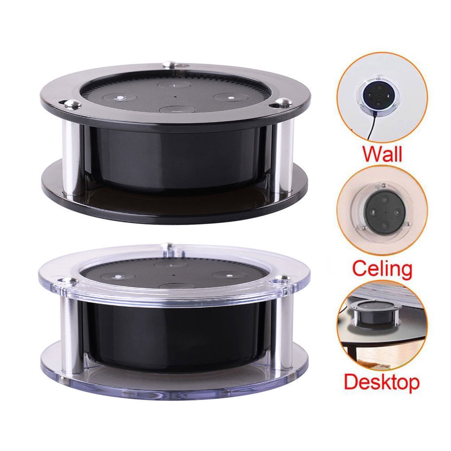 R SODIAL Acrylic Speaker Stand Ceiling Wall Mount Protective Holder for  ech dot 2nd Generation - black