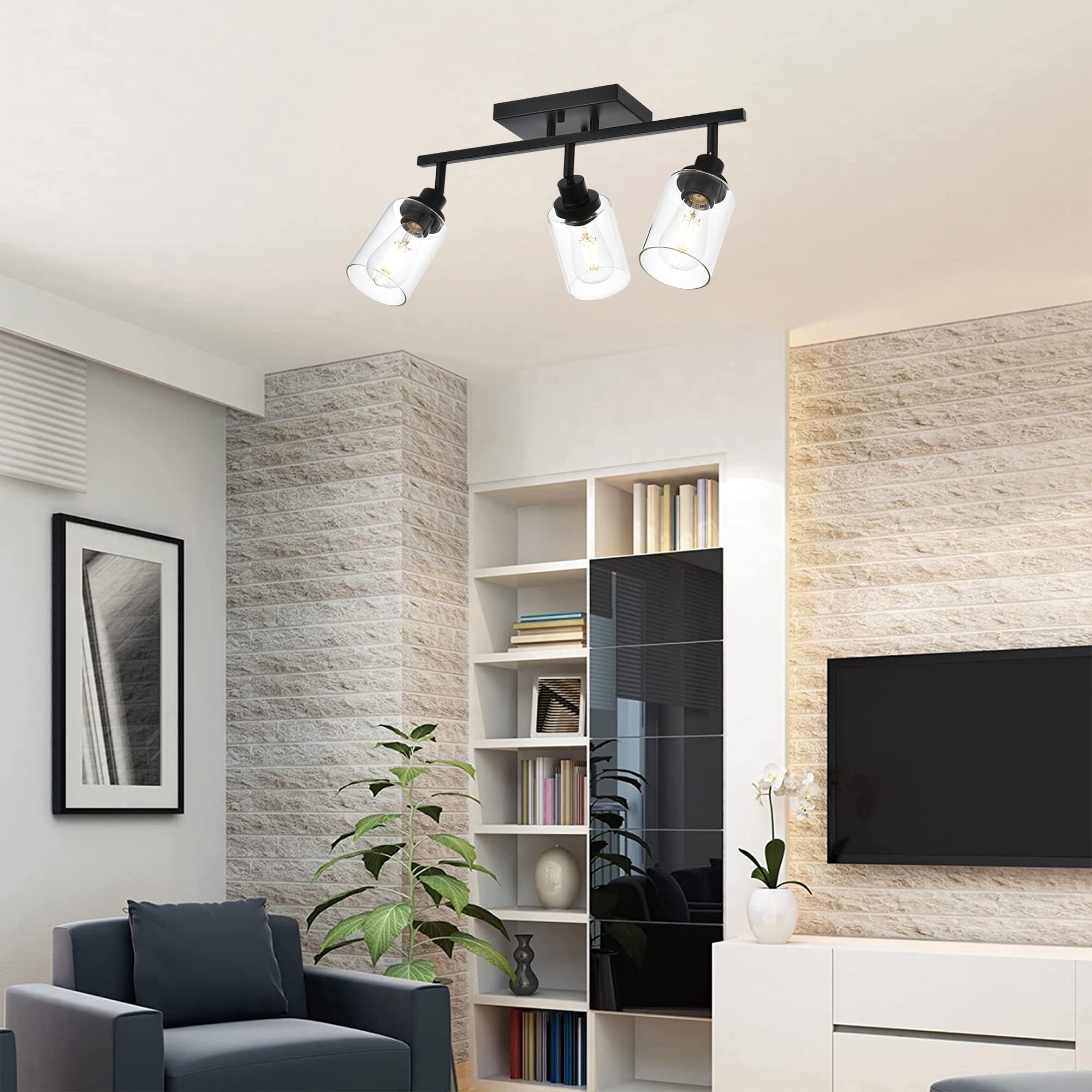 MELUCEE 3 Light Bathroom Vanity Light Black Track Lighting Fixtures Ceiling with Rotatable Track Head