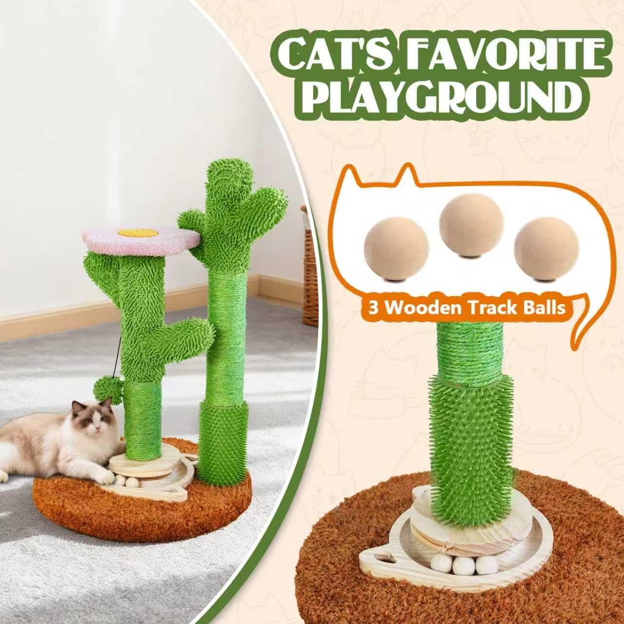 New DIY Cactus Cat Scratching Post - 9+ Custom Installation Styles , Modular Sisal Scratcher with Self-Grooming Brush & Ball Toy , Customizable Cat Furniture for Indoor Cats & Kittens