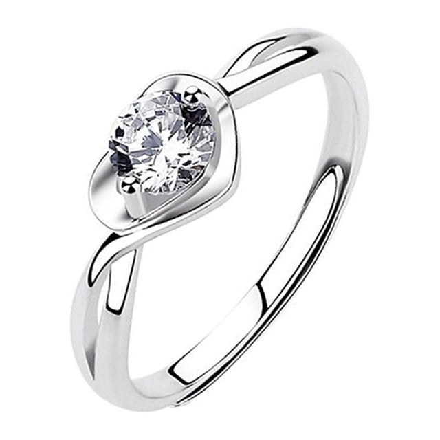 Anillos para mujer, regalos para mujer, anillo de cuproníquel puro con forma de corazón y diamantes, regalo para las fiestas.