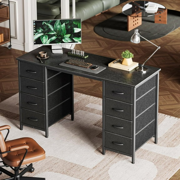 47 Inch Computer Desk with 8 Fabric Drawers - Home Office & Gaming Desk, Black