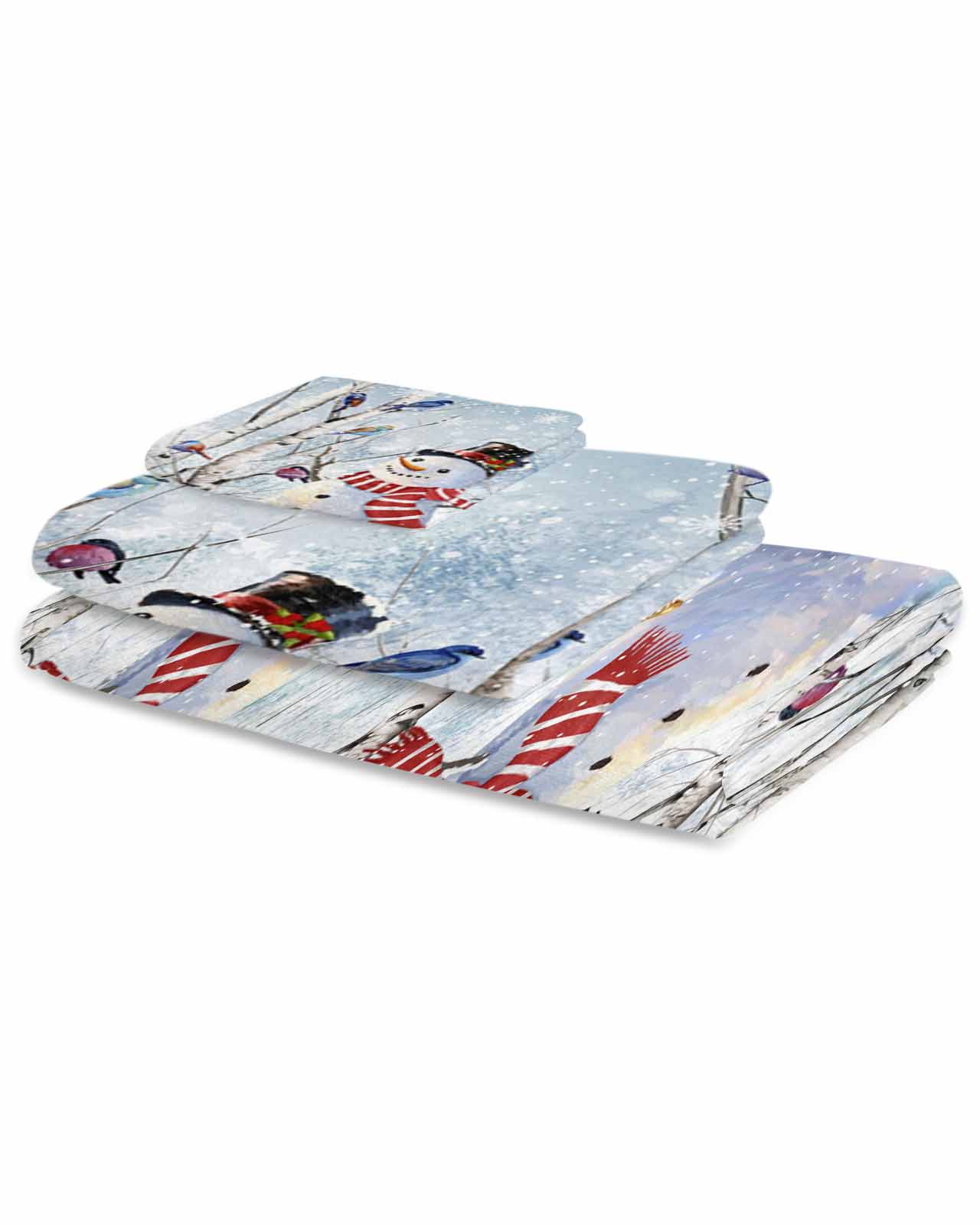 Red Blue Christmas Bath Towels for Bathroom Set,Luxury Microfiber Towels Gifts for Women,Quick Dry Beach Hand Hair Face Towel and Dish Washcloth,Snowman Xmas Snowflake Winter Birds Towels+Set