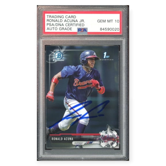 Ronald Acuna Jr. On Card Autographed 2017 Topps Bowman Chrome Rookie PSA 10 Auto Grade