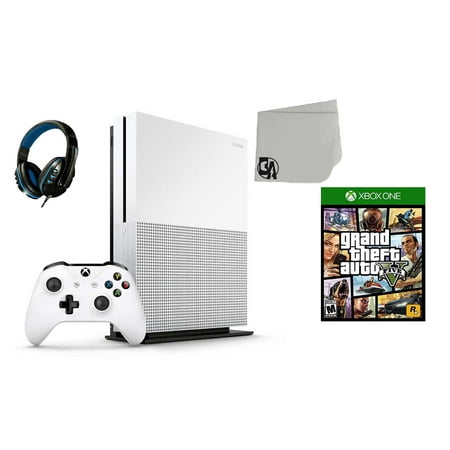 234-00051 Xbox One S White 1TB Gaming Console with Grand Theft Auto V BOLT AXTION Bundle Like New