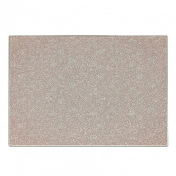 Pale Pink Cutting Board, Flowers Spiral Leaves Heart Lovers Romantic Girls Ornate Design, Decorative Tempered Glass Cutting and Serving Board, Small Size, Coral White, by Ambesonne