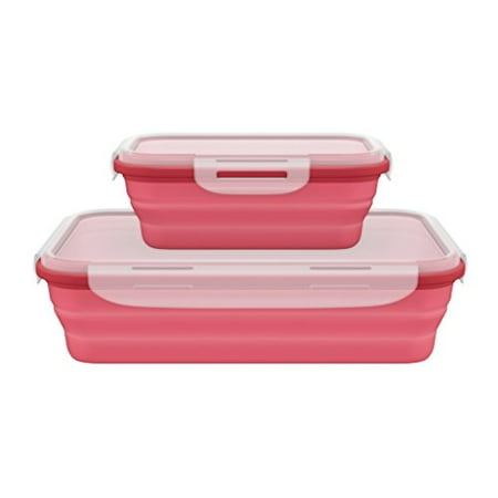 Ultra Camtainer Beverage Carrier - Leakproof, Silicone Collapsible Food Containers with Lock Lids, Set of 2. Excellent Travel Containers with Lids for Office, Motorhome, Boat, Camping, Picnic. Good Soup Carrier. …