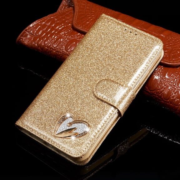 Case For Appel iPhone 11 (6.1 inch),Magnetic Leather Card Holder Wallet Case Bling Glitter Diamond Kicstand Strap Cover ,Gold