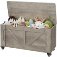 thumbnail image 3 of Luku Storage Chest, Storage Trunk with 4 Wheels, 39.4" Wooden Storage Bench With 2 Safety Hinges, Round Corner for Entryway Living Room White, 3 of 9