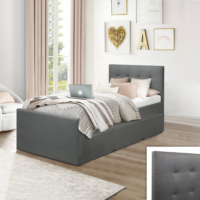 Upholstered twin bed with trundle deals