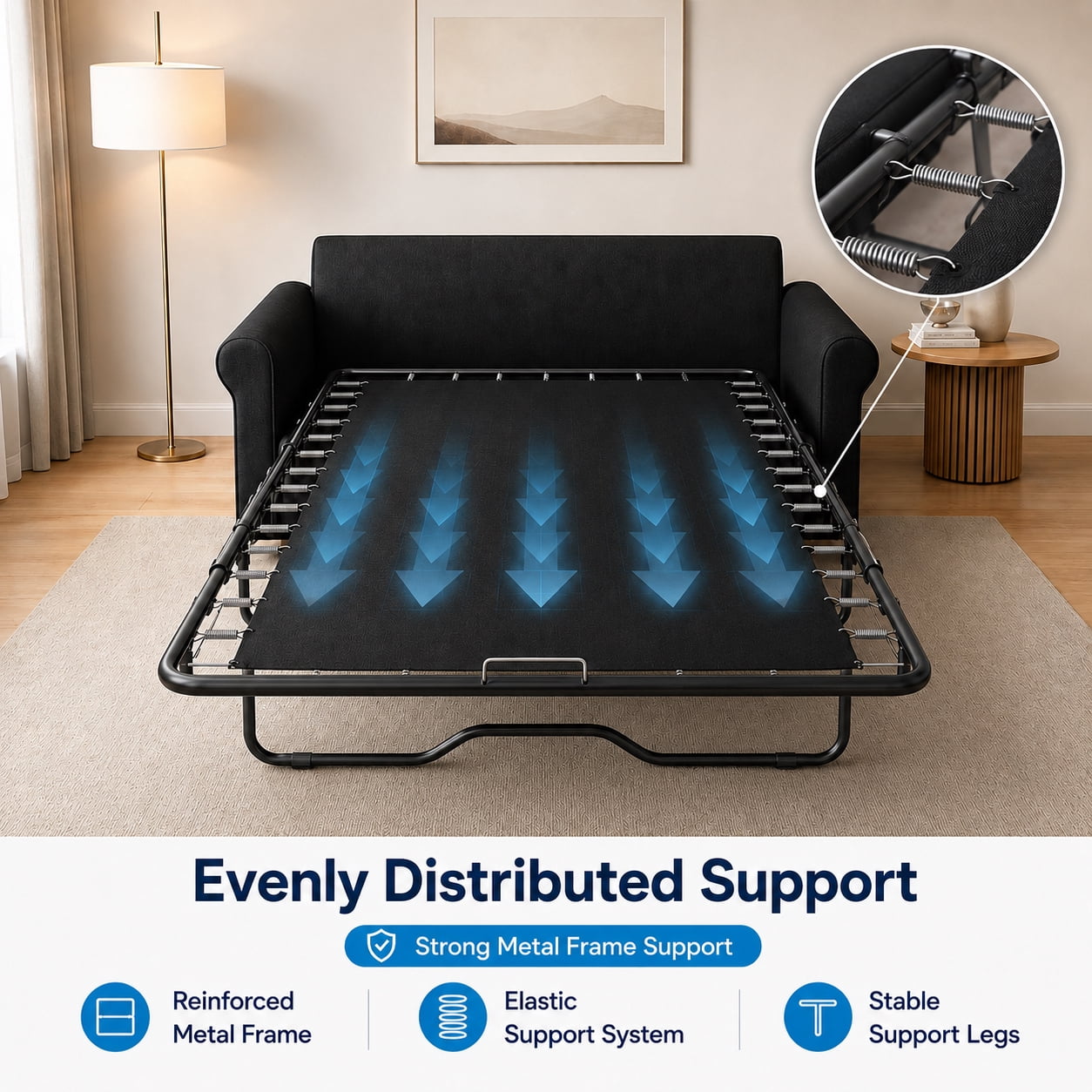 IDEK Pull Out Sofa Bed, 2-in-1 Convertible Loveseat Sleeper Couch with Side Pockets, Black