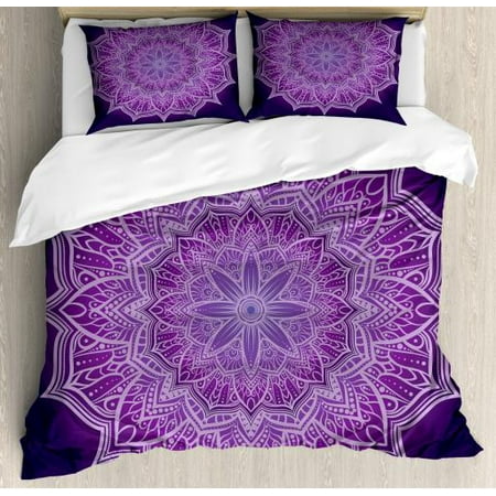 - Purple Mandala King Size Duvet Cover Set, Hand-Drawn Doodle Lace Mandala with Floral Motifs, Decorative 3 Piece Bedding Set with 2 Pillow Shams, Pale Mauve Dark Purple and Purple, by Ambesonne