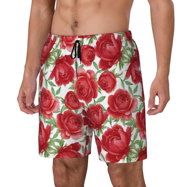 Balery Rose Flowers Bañador para hombre, shorts de playa de secado rápido con entrepierna y forro de compresión-Small