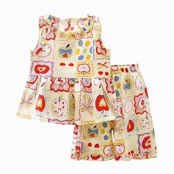 KPOPLK Girls 2 Piece Summer Outfit Sleeveless Dress Tank Top and Shorts Set, Toddler Little Girls Beach Clothes(4-5 Years,Yellow)