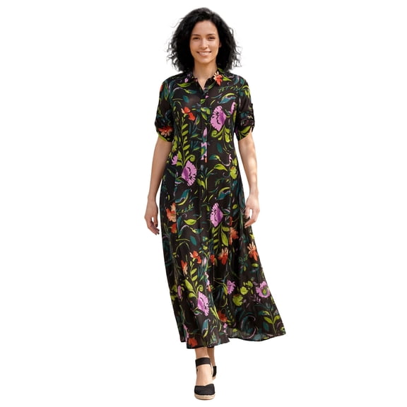 Woman Within Plus Size Roll-Tab Sleeve Crinkle Shirtdress