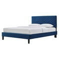 thumbnail image 1 of Platform Bed Frame, Twin Size, Blue Navy, Velvet, Modern Contemporary, Bedroom Master Guest Suite Room, 1 of 10