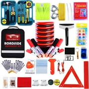 YILAIRIOU Roadside Assistance Emergency Kit - Car Emergency Kit with Jumper Cables (Upgraded) Emergency Roadside Kit for Car 142 Pieces Car Safety Kits ,Tow Strap,Tool Kit,Reflective Warning Triangle