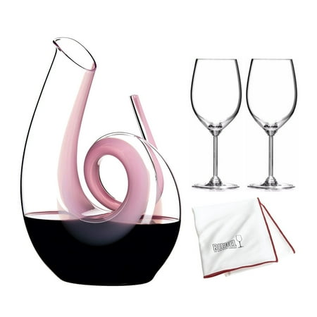 

Riedel Curly Decanter (Pink) with Wine Series Cabernet/Merlot Glasses Bundle